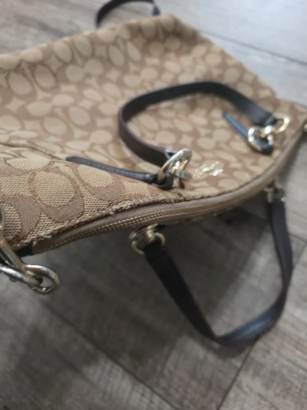 Coach VTG Beige/Brown Canvas and Leather Kelsey Satchel Crossbody - Signature C